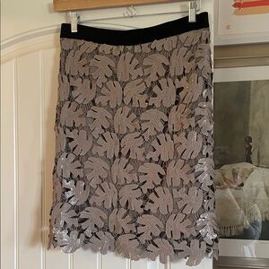 BCBGMaxAzria Leaf Lace Pencil Skirt - Black and Taupe